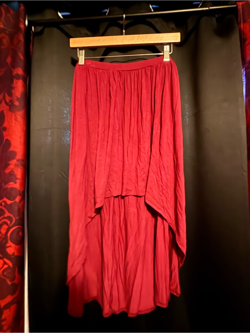 No Boundaries Wine Red High-Low Flow Skirt